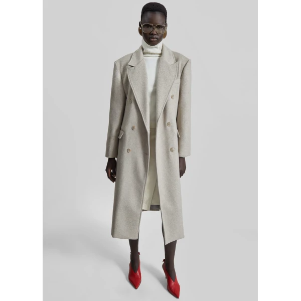 The Frankie Shop Bellace Wool Coat - Taupe - Oversized Minimalist Coats in Brown - Shop at Luxury Shoes 