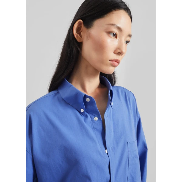 The Frankie Shop Bijnor Oxford Shirt - Blue - Oversized Minimalist Tops in Blue - Shop at Luxury Shoes 
