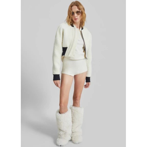 The Frankie Shop Bresica Knit Hot Pants - Ivory - Oversized Minimalist Shorts in Ivory - Shop at Luxury Shoes 