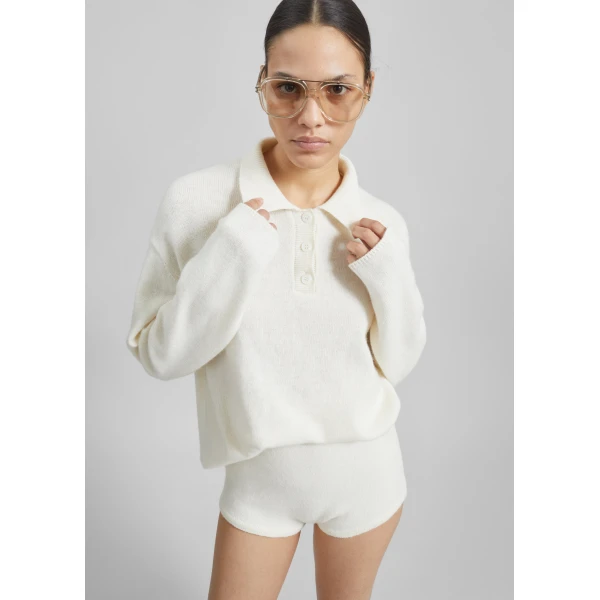 The Frankie Shop Bresica Knit Hot Pants - Ivory - Oversized Minimalist Shorts in Ivory - Shop at Luxury Shoes 