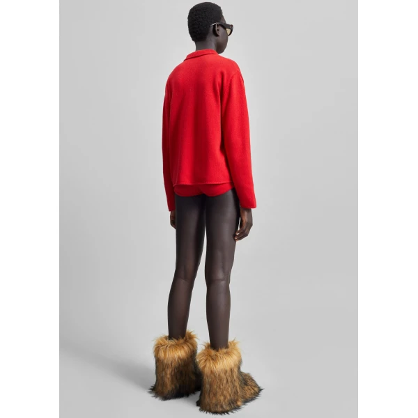 The Frankie Shop Bresica Knit Polo Sweater - Red - Oversized Minimalist Knitwear in Red - Shop at Luxury Shoes 