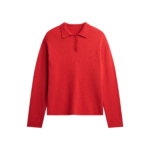 The Frankie Shop Bresica Knit Polo Sweater - Red - Oversized Minimalist Knitwear in Red - Shop at Luxury Shoes 