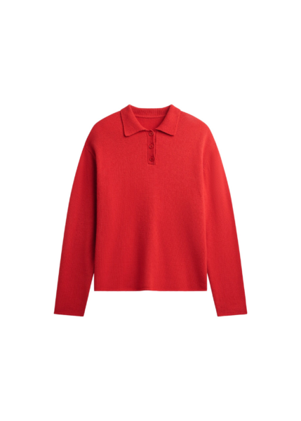 The Frankie Shop Bresica Knit Polo Sweater - Red - Oversized Minimalist Knitwear in Red - Shop at Luxury Shoes 