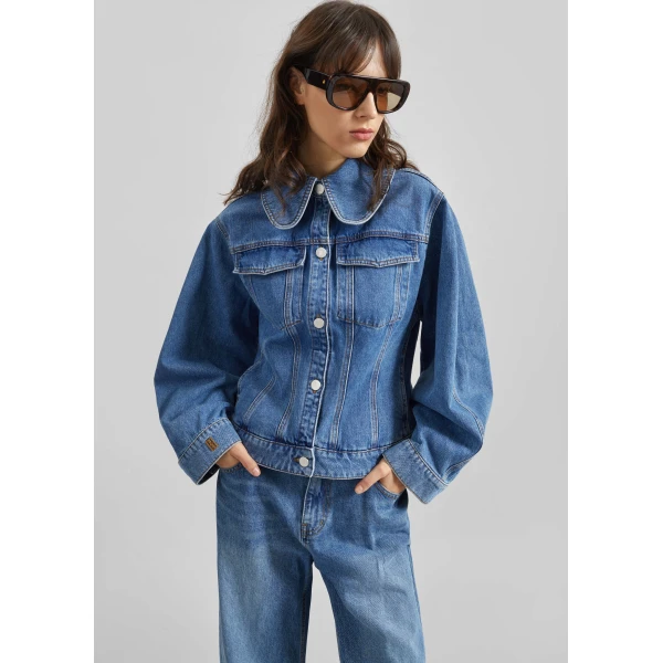 The Frankie Shop By Malene Birger Villies Jacket - Mid Denim Blue - Oversized Minimalist Jackets in Blue - Shop at Luxury Shoes 