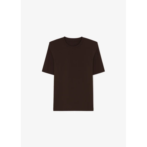 The Frankie Shop Carrington Padded Shoulder Tee - Brown - Oversized Minimalist Tops in Brown - Shop at Luxury Shoes 
