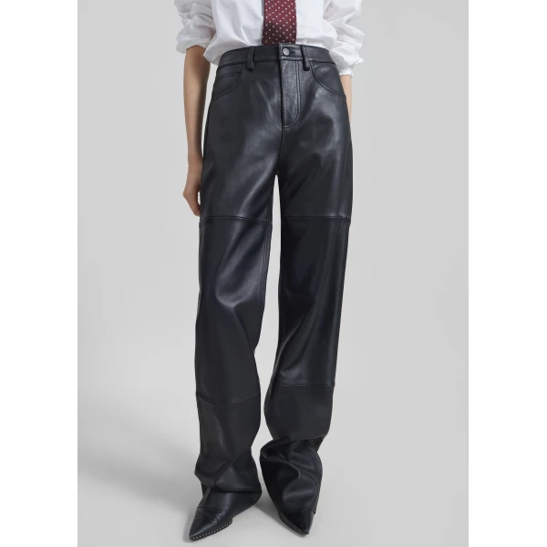 The Frankie Shop Dalston Leather Pants - Black - Oversized Minimalist Pants in Black - Shop at Luxury Shoes 