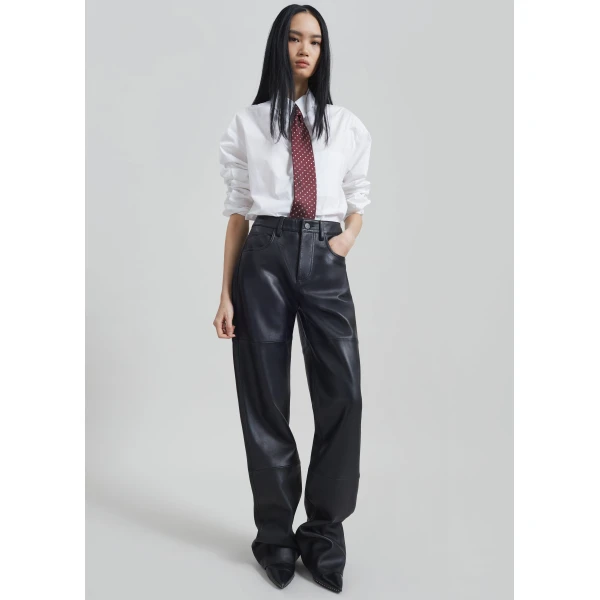 The Frankie Shop Dalston Leather Pants - Black - Oversized Minimalist Pants in Black - Shop at Luxury Shoes 