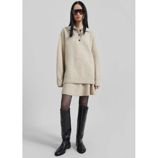 The Frankie Shop Dienne Knit Mini Skirt - Beige - Oversized Minimalist Skirts in Beige - Shop at Luxury Shoes 