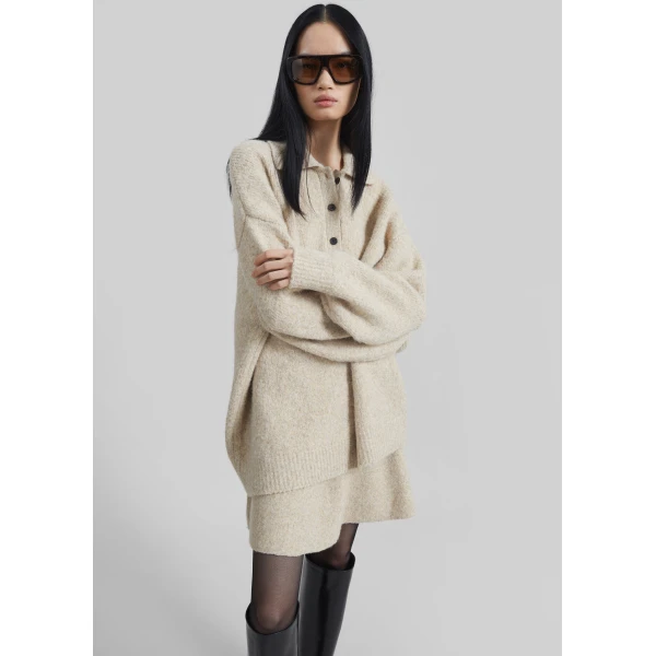 The Frankie Shop Dienne Knit Mini Skirt - Beige - Oversized Minimalist Skirts in Beige - Shop at Luxury Shoes 