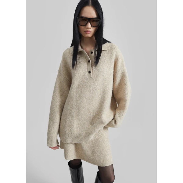 The Frankie Shop Dienne Polo Sweater - Beige - Oversized Minimalist Knitwear in Beige - Shop at Luxury Shoes 