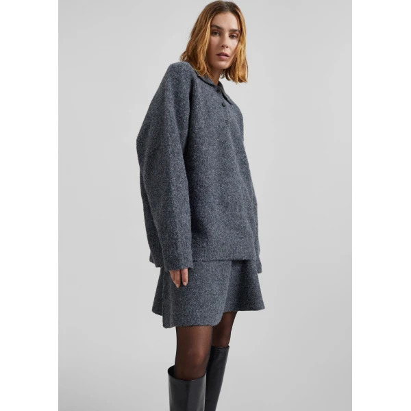 The Frankie Shop Dienne Polo Sweater - Grey - Oversized Minimalist Knitwear in Grey - Shop at Luxury Shoes 