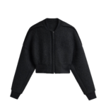 The Frankie Shop Dimaro Wool Cropped Bomber Jacket - Black - Oversized Minimalist Jackets in Black - Shop at Luxury Shoes 