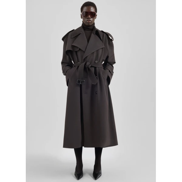 The Frankie Shop Dursley Tailored Trench Coat - Brown - Oversized Minimalist Coats in Brown - Shop at Luxury Shoes 