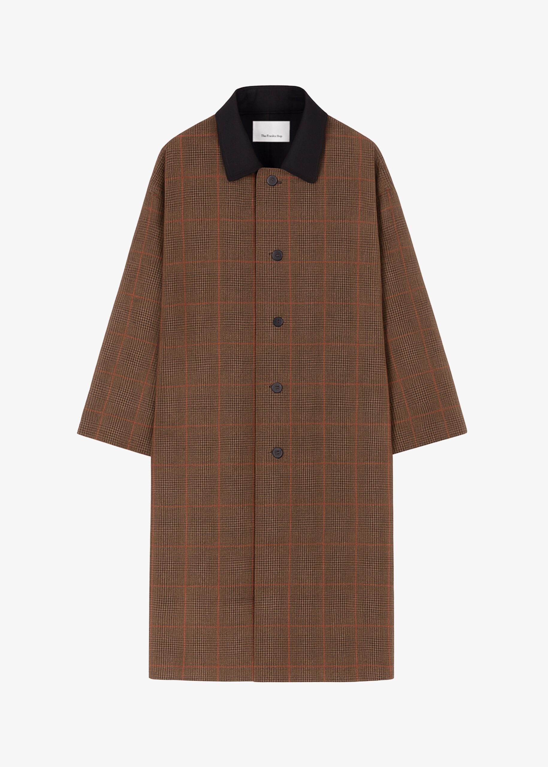 Elton Reversible Car Coat - Brown Glen Plaid by The Frankie Shop - Coats The Frankie Shop Elton Reversible Car Coat - Brown Glen Plaid - Oversized Minimalist Coats in Brown - Shop at Luxury Shoes