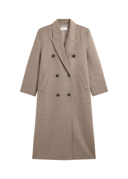 The Frankie Shop Gaia Double Breasted Coat - Taupe Melange - Oversized Minimalist Coats in Brown - Shop at Luxury Shoes 