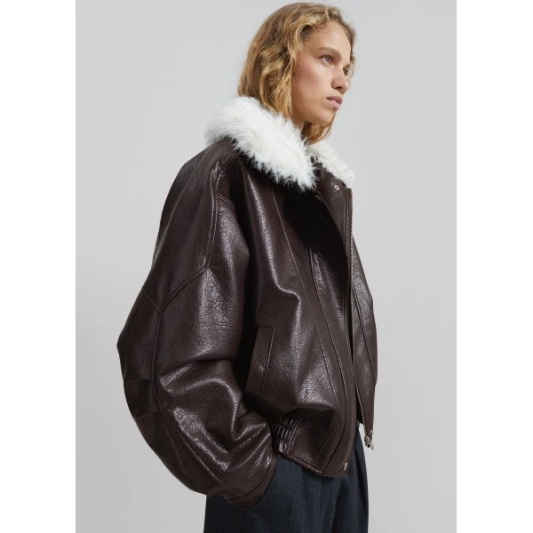 The Frankie Shop Gemonio Faux Leather Jacket - Brown - Oversized Minimalist Jackets in Brown - Shop at Luxury Shoes 