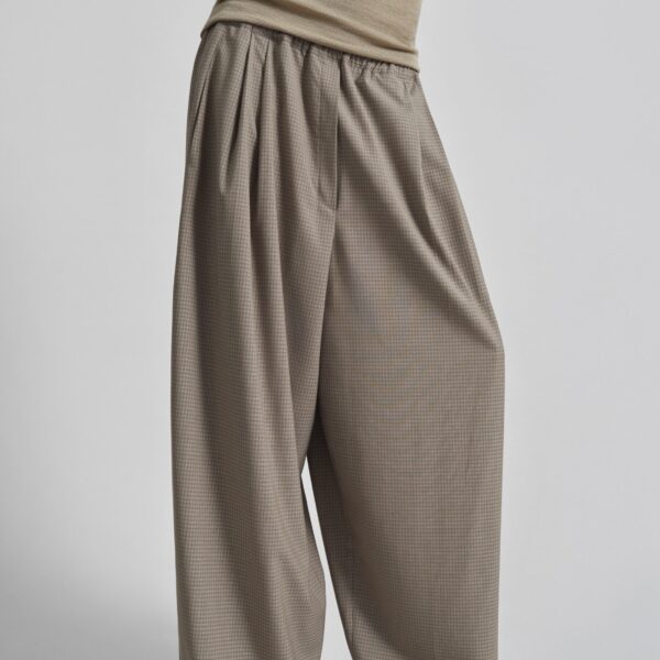 The Frankie Shop Gistel Pleated Pants - Beige Plaid - Oversized Minimalist Pants in Beige - Shop at Luxury Shoes 