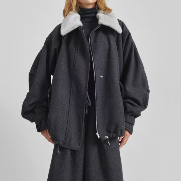The Frankie Shop Hemavan Faux Fur Lined Jacket - Dark Grey - Oversized Minimalist Jackets in Grey - Shop at Luxury Shoes 