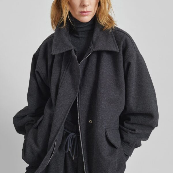The Frankie Shop Hemavan Faux Fur Lined Jacket - Dark Grey - Oversized Minimalist Jackets in Grey - Shop at Luxury Shoes 