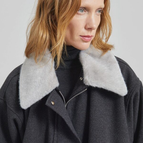 The Frankie Shop Hemavan Faux Fur Lined Jacket - Dark Grey - Oversized Minimalist Jackets in Grey - Shop at Luxury Shoes 