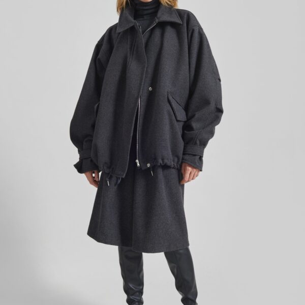 The Frankie Shop Hemavan Faux Fur Lined Jacket - Dark Grey - Oversized Minimalist Jackets in Grey - Shop at Luxury Shoes 