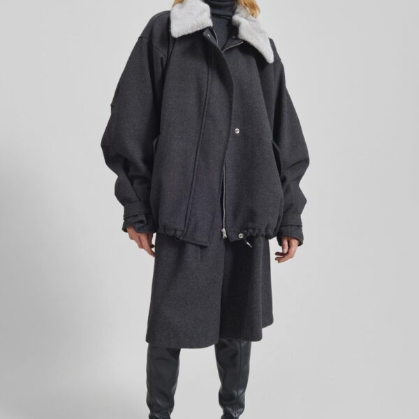 The Frankie Shop Hemavan Faux Fur Lined Jacket - Dark Grey - Oversized Minimalist Jackets in Grey - Shop at Luxury Shoes 