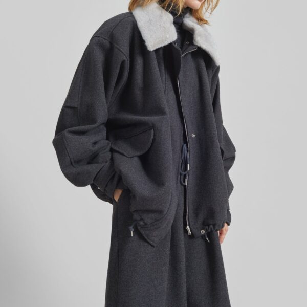 The Frankie Shop Hemavan Faux Fur Lined Jacket - Dark Grey - Oversized Minimalist Jackets in Grey - Shop at Luxury Shoes 