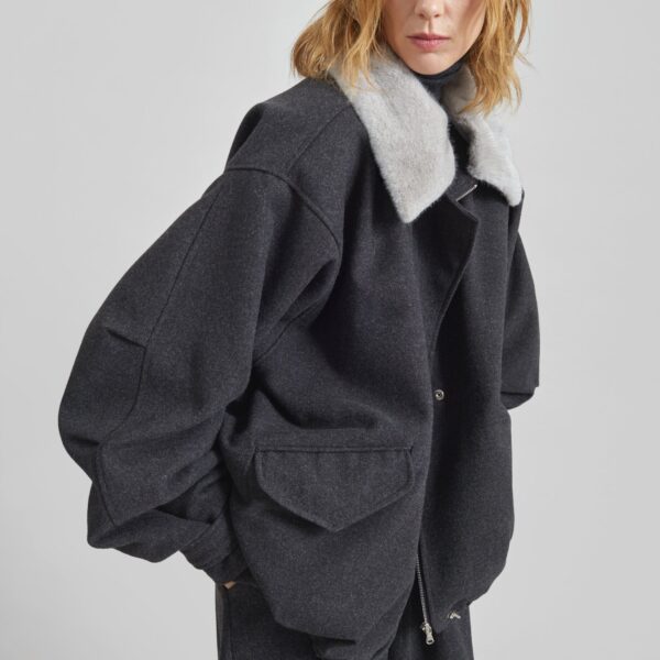 The Frankie Shop Hemavan Faux Fur Lined Jacket - Dark Grey - Oversized Minimalist Jackets in Grey - Shop at Luxury Shoes 