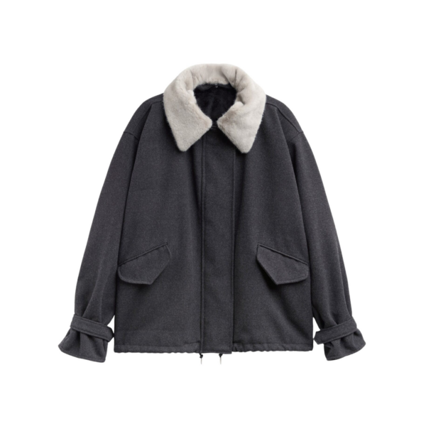 The Frankie Shop Hemavan Faux Fur Lined Jacket - Dark Grey - Oversized Minimalist Jackets in Grey - Shop at Luxury Shoes 