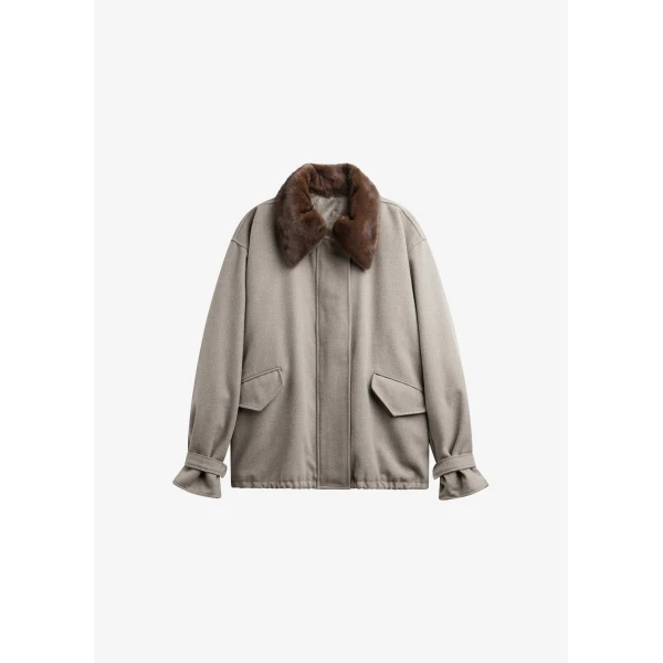 The Frankie Shop Hemavan Faux Fur Lined Jacket - Taupe - Oversized Minimalist Jackets in Brown - Shop at Luxury Shoes 