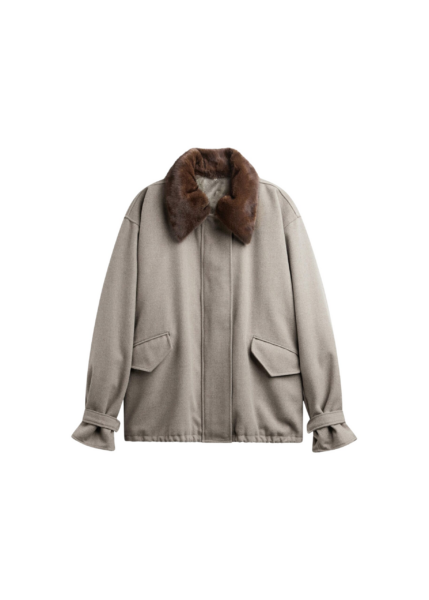 The Frankie Shop Hemavan Faux Fur Lined Jacket - Taupe - Oversized Minimalist Jackets in Brown - Shop at Luxury Shoes 