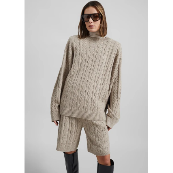 The Frankie Shop Karmoy Cable Knit Shorts - Beige - Oversized Minimalist Shorts in Beige - Shop at Luxury Shoes 