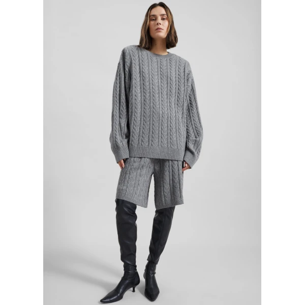 The Frankie Shop Karmoy Cable Knit Shorts - Grey - Oversized Minimalist Shorts in Grey - Shop at Luxury Shoes 