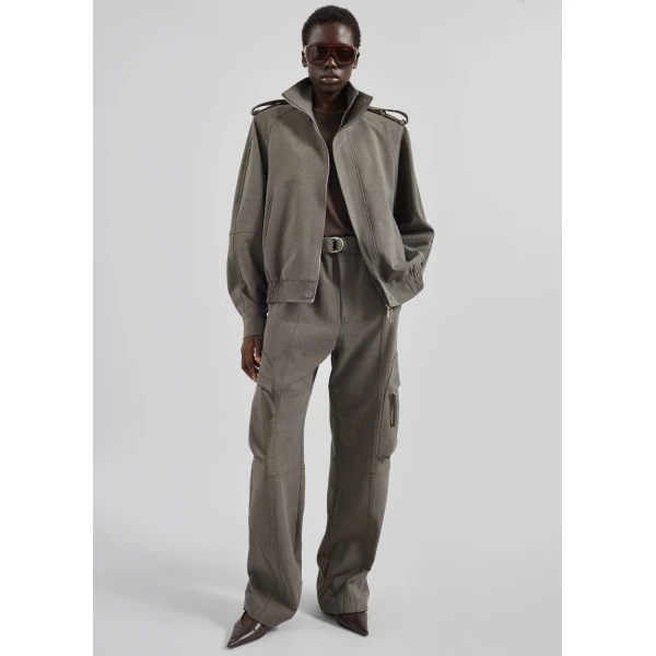 The Frankie Shop Kelly Double Weave Cargo Pants - Taupe Melange - Oversized Minimalist Pants in Brown - Shop at Luxury Shoes 