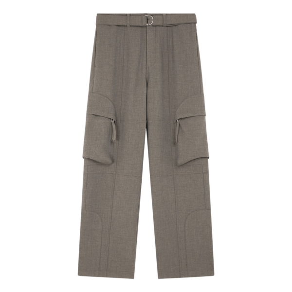 The Frankie Shop Kelly Double Weave Cargo Pants - Taupe Melange - Oversized Minimalist Pants in Brown - Shop at Luxury Shoes 