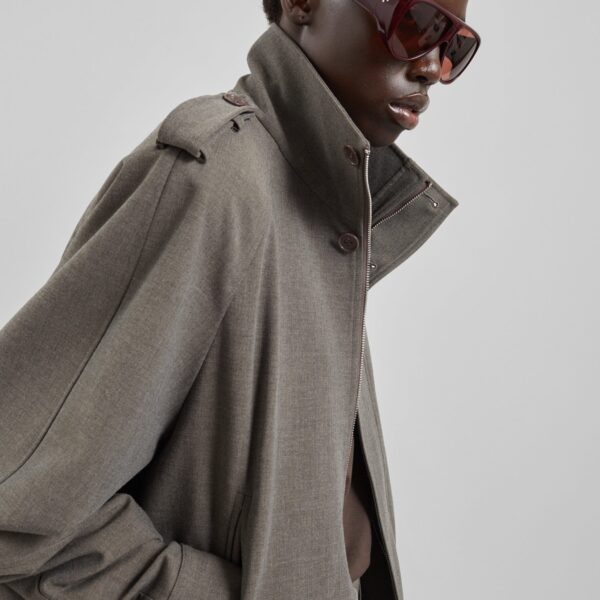 The Frankie Shop Kelly Padded Double Weave Blouson - Taupe Melange - Oversized Minimalist Jackets in Brown - Shop at Luxury Shoes 
