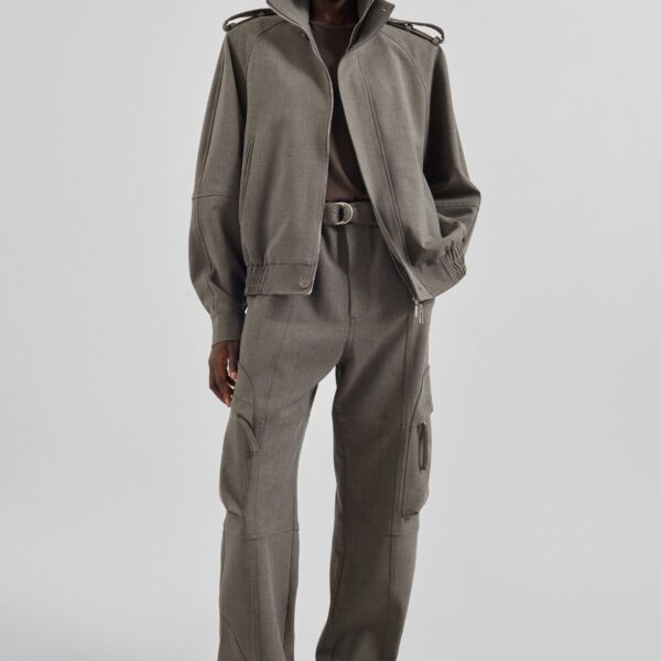 The Frankie Shop Kelly Padded Double Weave Blouson - Taupe Melange - Oversized Minimalist Jackets in Brown - Shop at Luxury Shoes 
