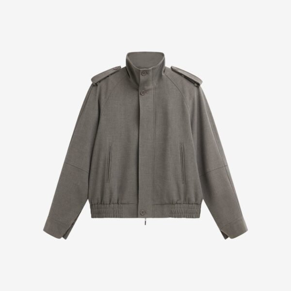 The Frankie Shop Kelly Padded Double Weave Blouson - Taupe Melange - Oversized Minimalist Jackets in Brown - Shop at Luxury Shoes 