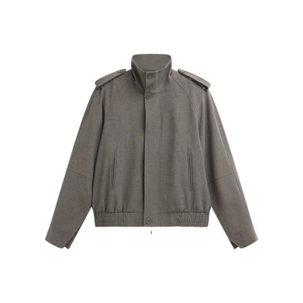 The Frankie Shop Kelly Padded Double Weave Blouson - Taupe Melange - Oversized Minimalist Jackets in Brown - Shop at Luxury Shoes 