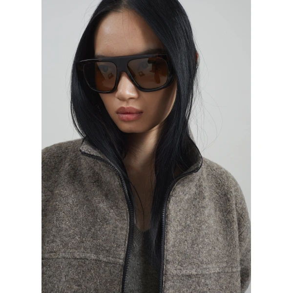 The Frankie Shop Kenei Fleece Zip Jacket - Greige Melange - Oversized Minimalist Jackets in Green - Shop at Luxury Shoes 