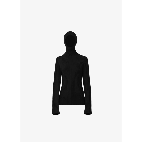 The Frankie Shop Larice Hooded Knit Top - Black - Oversized Minimalist Knitwear in Black - Shop at Luxury Shoes 