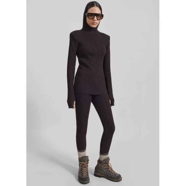 The Frankie Shop Larice Hooded Knit Top - Brown - Oversized Minimalist Knitwear in Brown - Shop at Luxury Shoes 