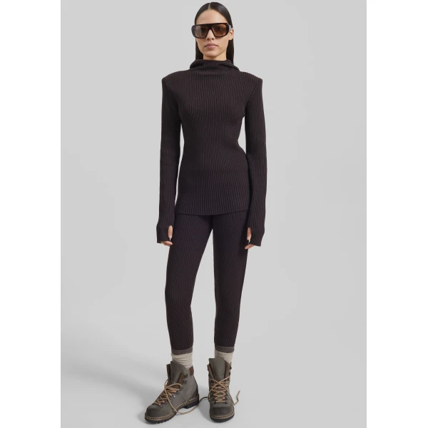 The Frankie Shop Larice Hooded Knit Top - Brown - Oversized Minimalist Knitwear in Brown - Shop at Luxury Shoes 