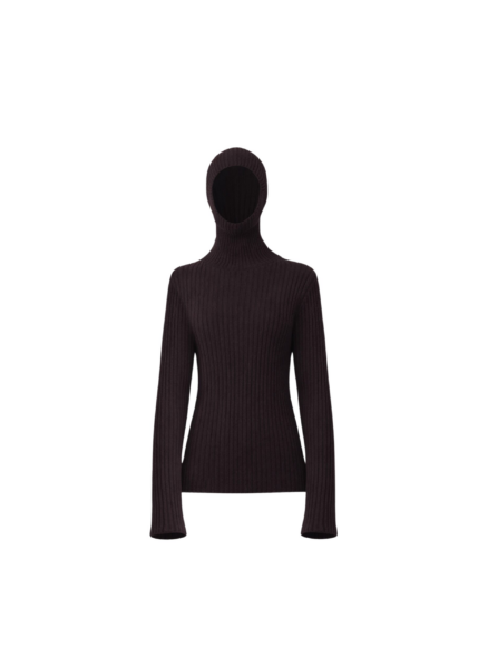 The Frankie Shop Larice Hooded Knit Top - Brown - Oversized Minimalist Knitwear in Brown - Shop at Luxury Shoes 