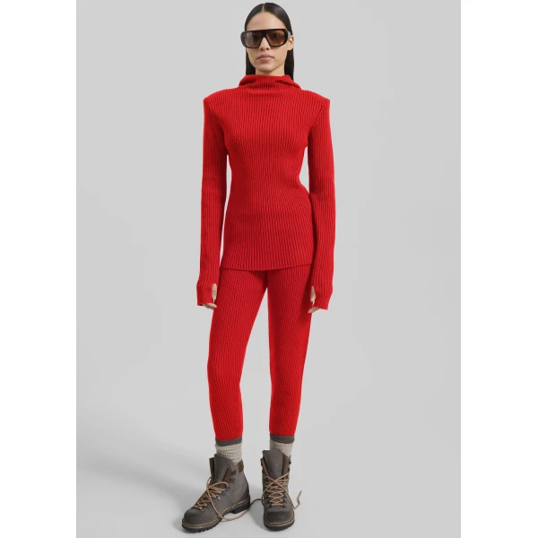 The Frankie Shop Larice Hooded Knit Top - Red - Oversized Minimalist Knitwear in Red - Shop at Luxury Shoes 
