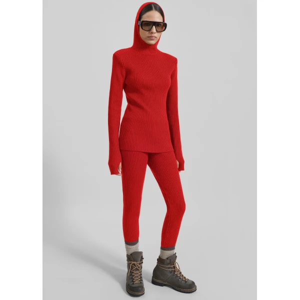 The Frankie Shop Larice Hooded Knit Top - Red - Oversized Minimalist Knitwear in Red - Shop at Luxury Shoes 
