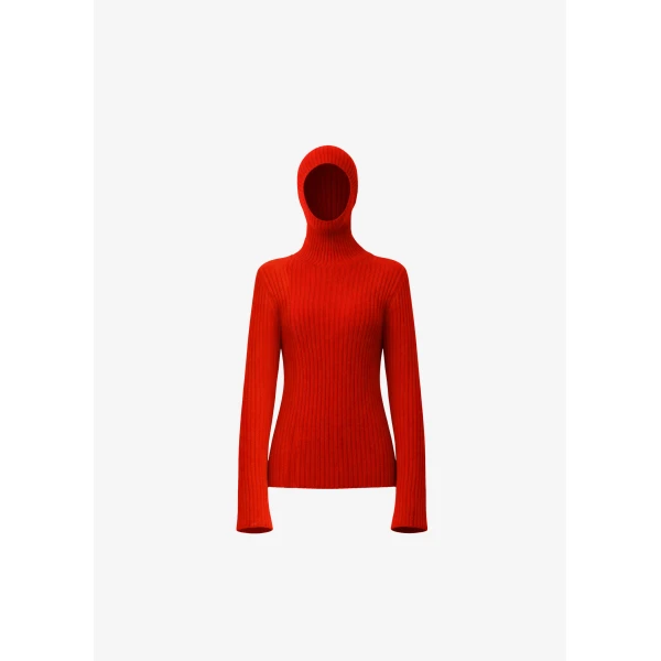 The Frankie Shop Larice Hooded Knit Top - Red - Oversized Minimalist Knitwear in Red - Shop at Luxury Shoes 