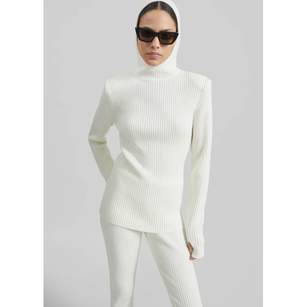 The Frankie Shop Larice Hooded Knit Top - White - Oversized Minimalist Knitwear in White - Shop at Luxury Shoes 