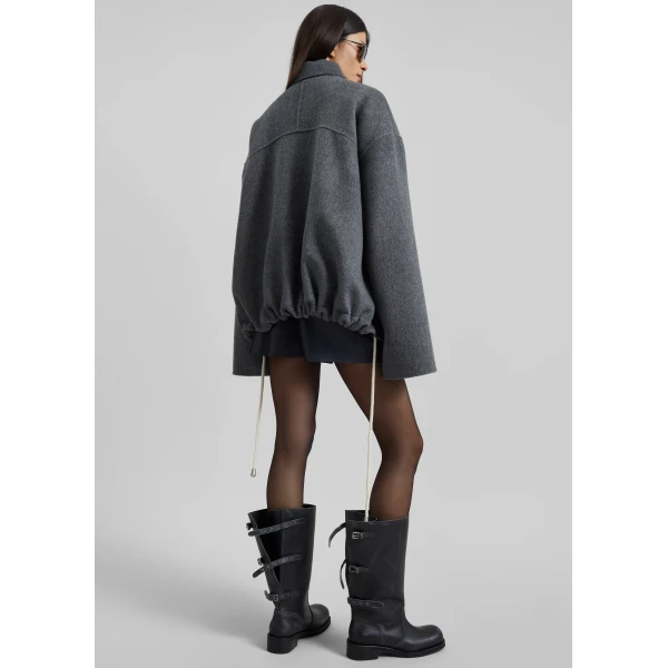The Frankie Shop Lemvig Wool Drawstring Jacket - Grey - Oversized Minimalist Jackets in Grey - Shop at Luxury Shoes 