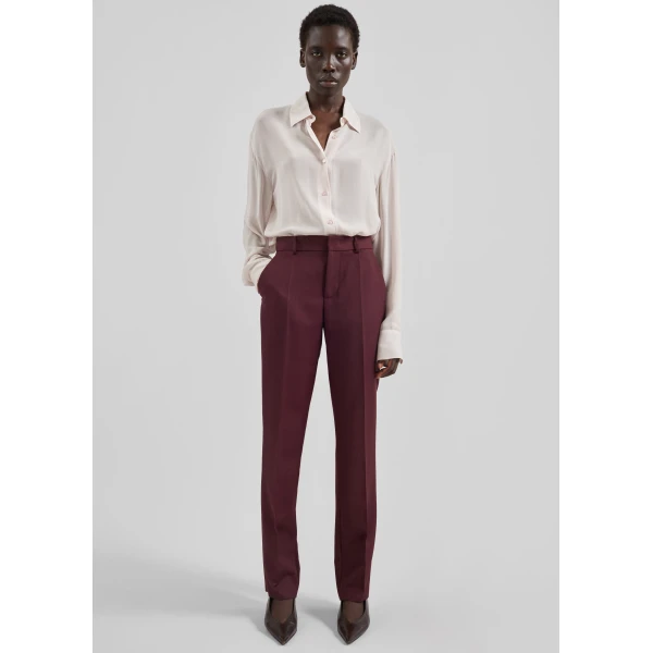The Frankie Shop Lenora Wool Straight Trousers - Burgundy - Oversized Minimalist Pants in Red - Shop at Luxury Shoes 
